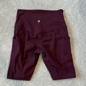lululemon athletica Women's High-Rise Burgundy Bike Shorts with Side Pockets 8”